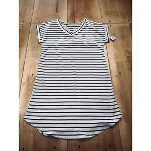 SHEIN Striped V Neck Cap Sleeve T Shirt Dress Women's Size M Black White